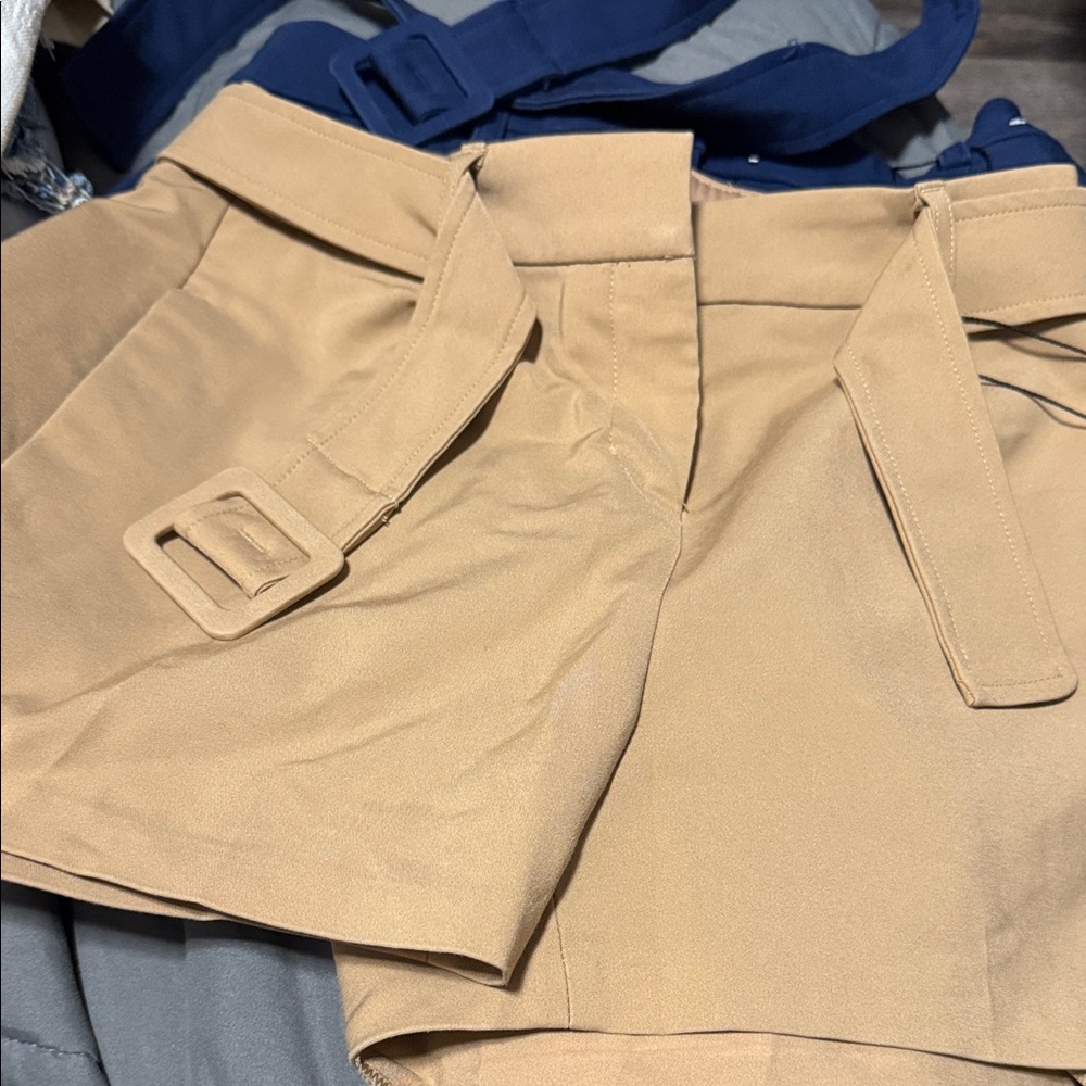 Express Tan and Navy Belted Shorts